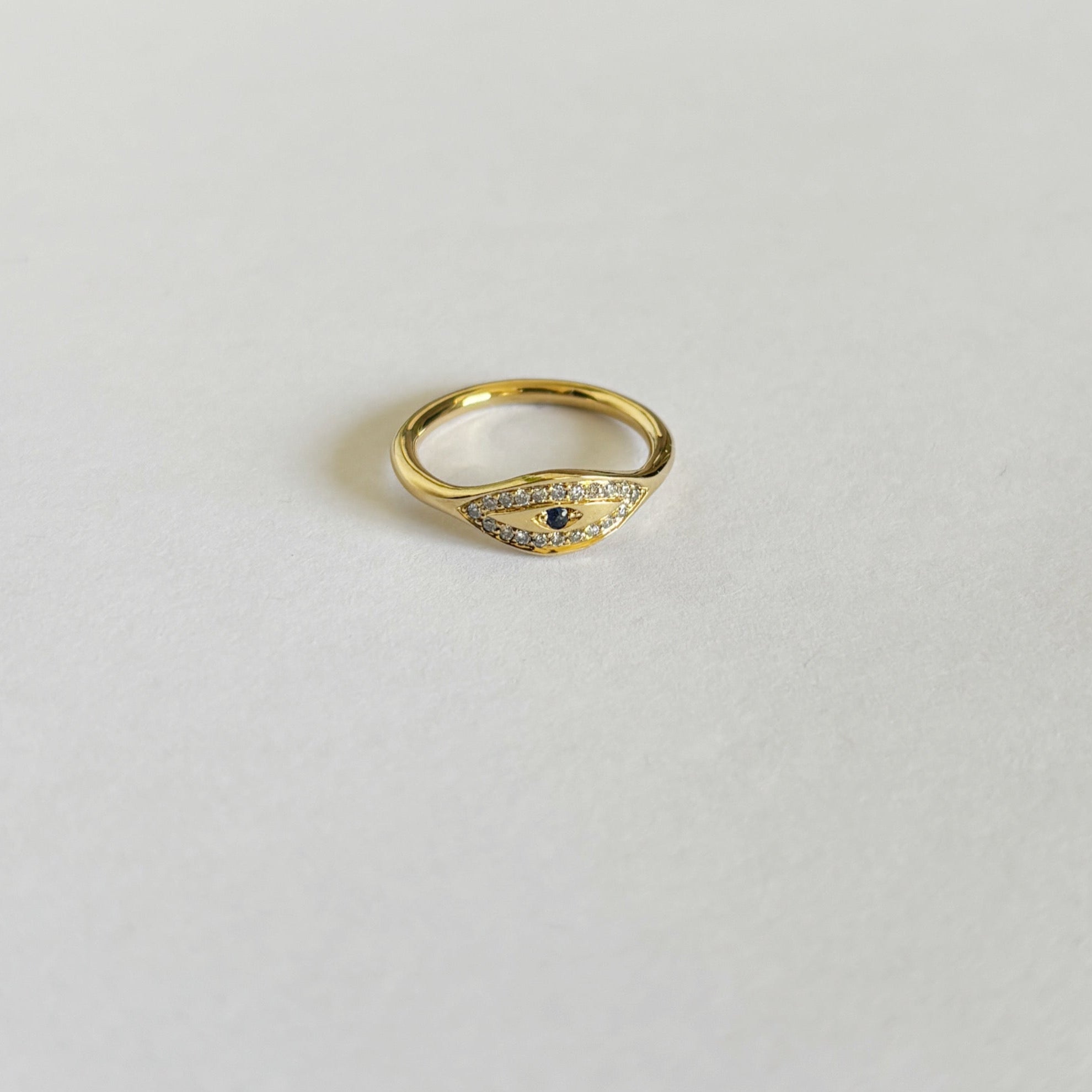 evil eye motif signet gold ring