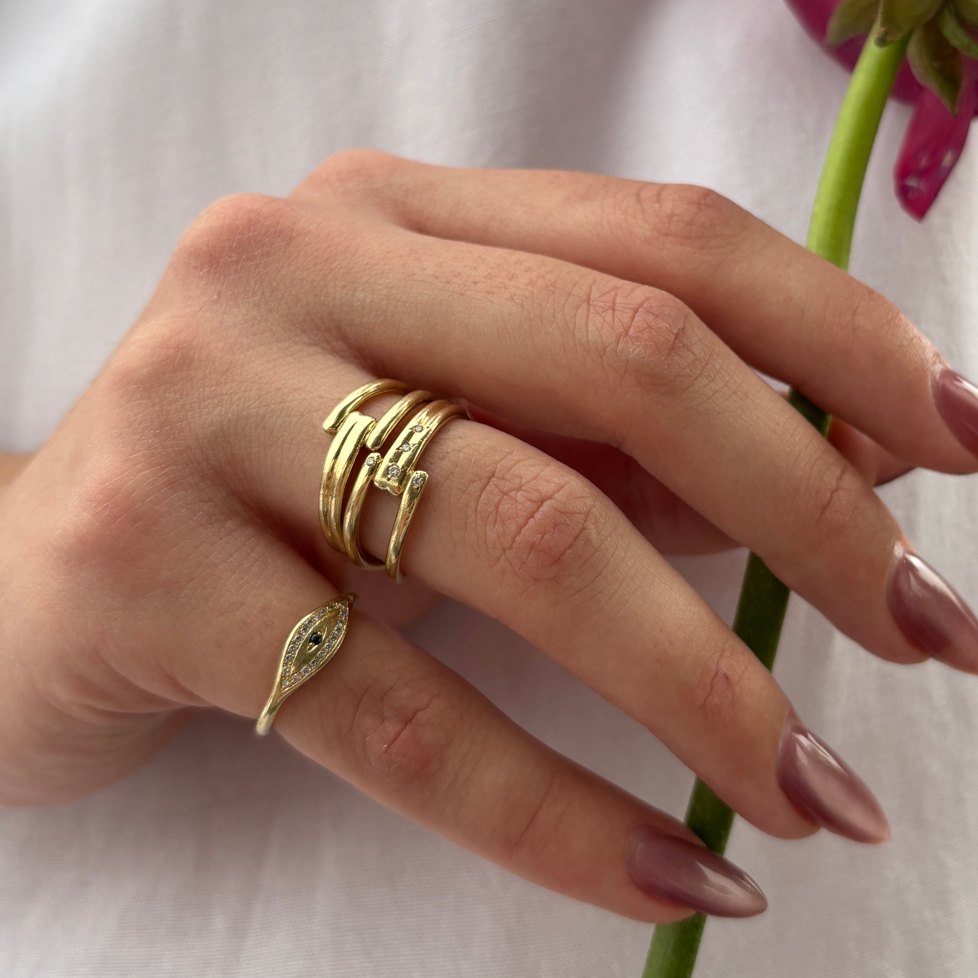 Evil Eye Marquise Signet Ring
